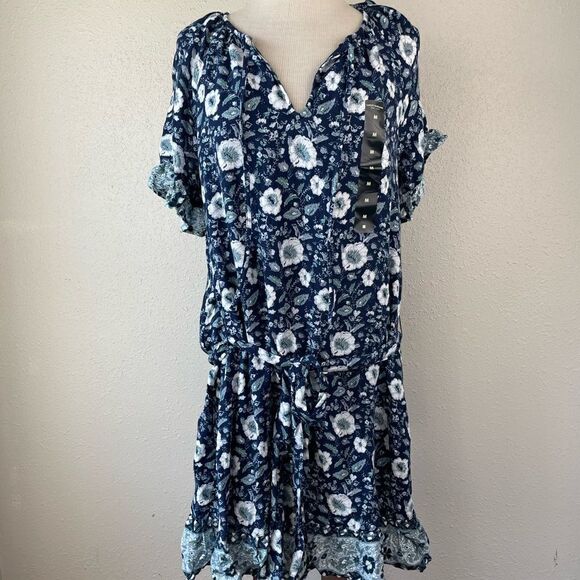 NWT Lucky Brand Blue Floral Dress Size M - Picture 1 of 8